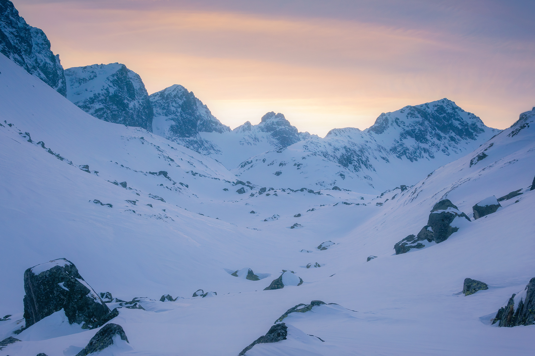 Winter Evening in Mountains