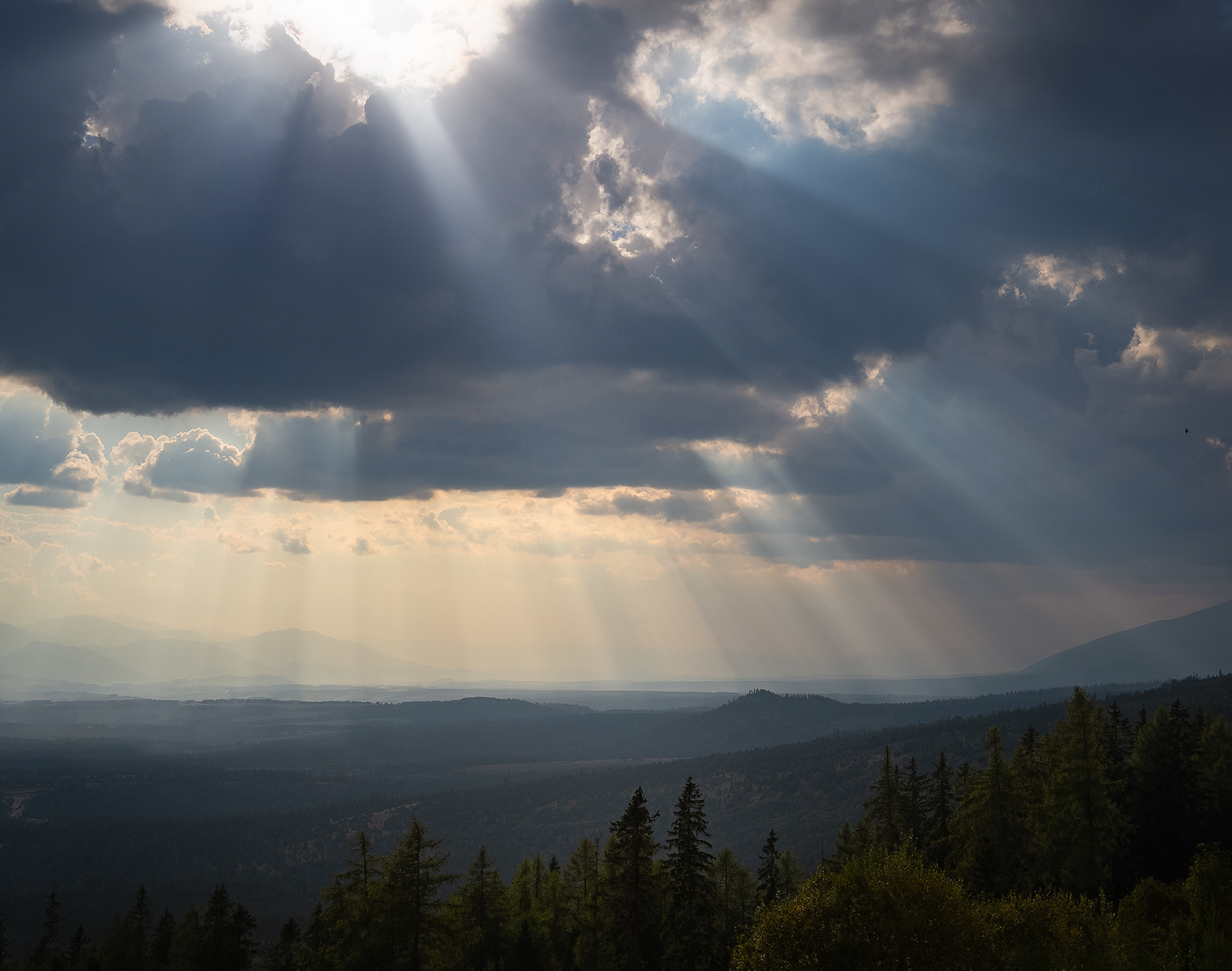 Crepuscular Rays above Liptov Region