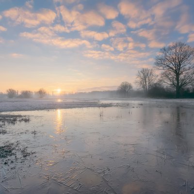 Zaplavené louky v zimě